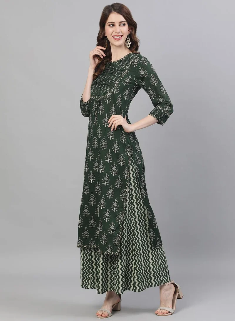 ISHIN  Women'S Olive 100% Cotton Printed Regular Fit Kurta Set for Women | Best Price UAE
